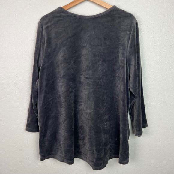 Quacker Factory XL Gray‎ Velour Bling Embellished Keyhole Long Sleeve Tunic - Picture 8 of 8